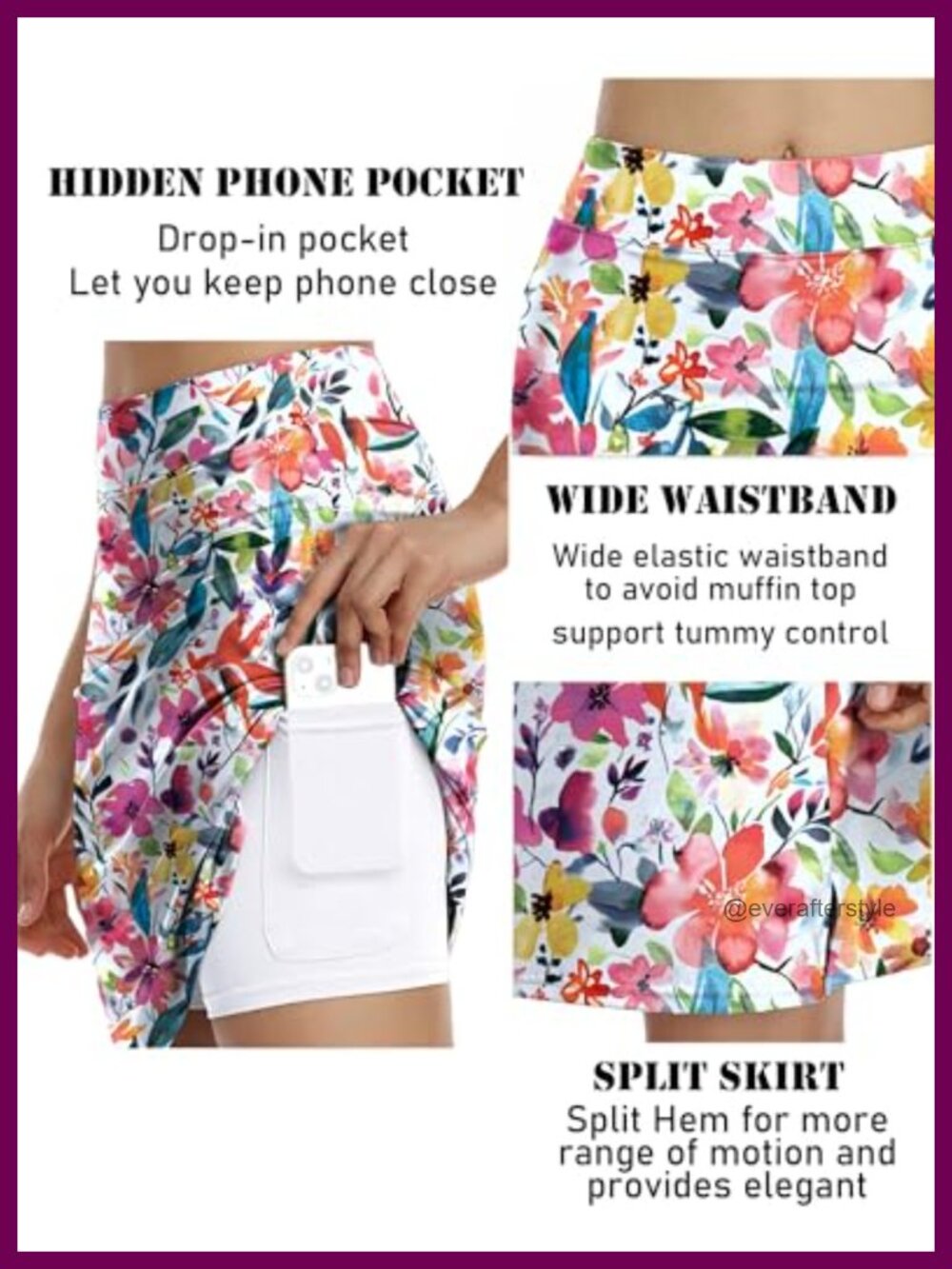 Golf Skort with Pockets, Knee Length, High Waisted, A-Line, Moisture Wicking, - Picture 3 of 4